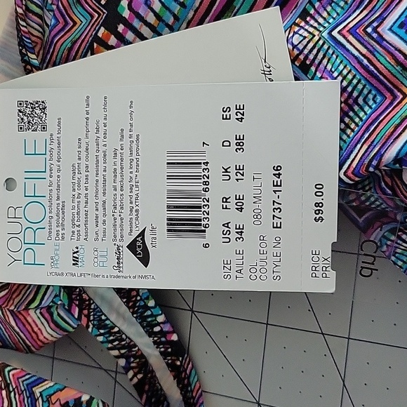 PROFILE BY GOTTEX Multicolored Bathing Suit‎ Top 34E - Picture 7 of 7